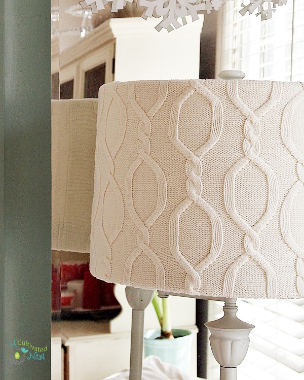 Bring a cozy wintery feel into your decor with this DIY sweater covered lampshade project