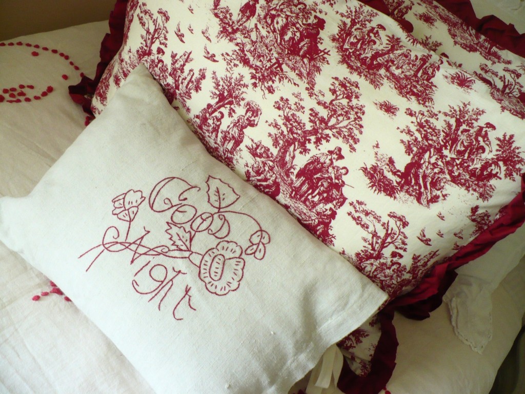 embroidered good night pillow from Mary Jane's Farm