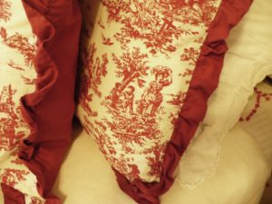 red toile pillows