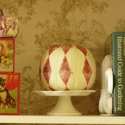decoupaged toile and harlequine pumpkins