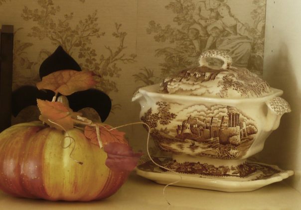 brown transferware soup tureen