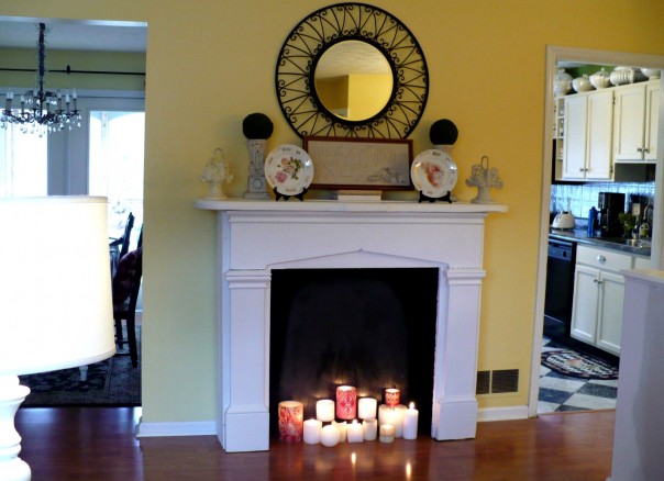 faux fireplace with candles