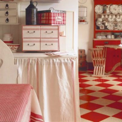 red & white checkerboard floor