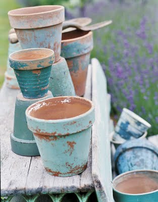 blue terracotta pots