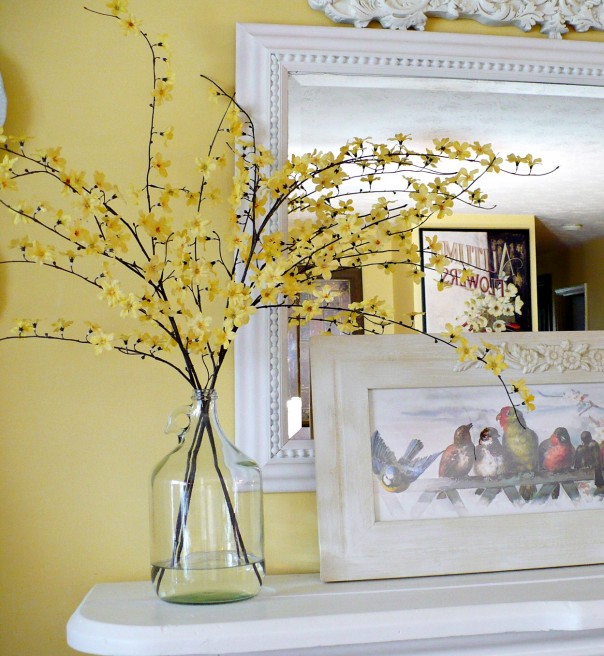 spring flowering branches in upcycled glass bottle - decorating with glass bottles