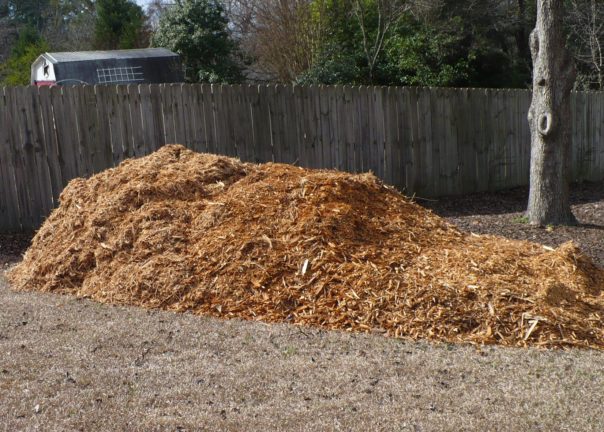 pile of woodchips for a garden path