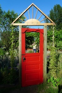 red garden gate