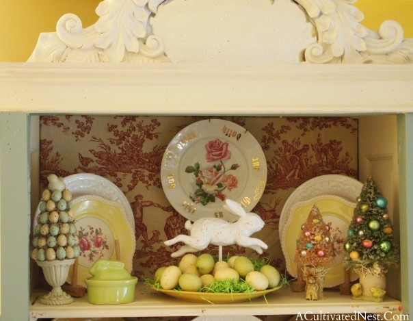 Easter Decorations in China Cabinet