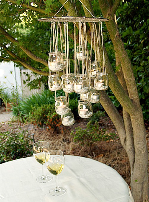 recycled glass jars made into a chandelier