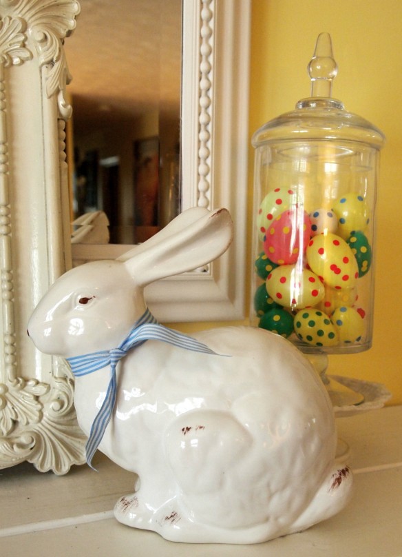 bunny and decorated Easter eggs