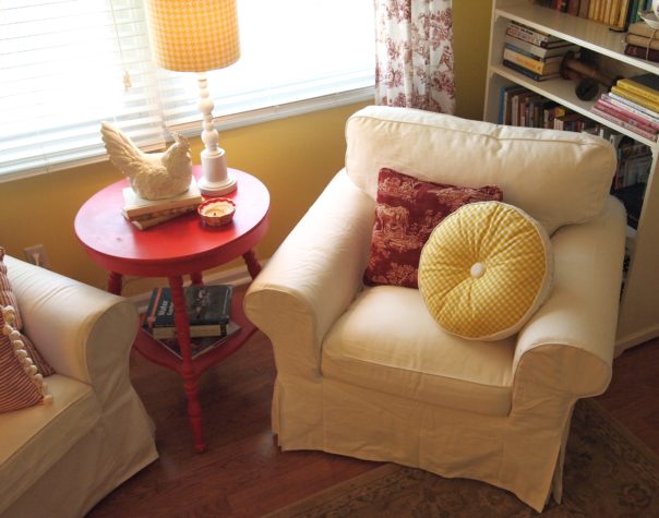 white slipcovered chair