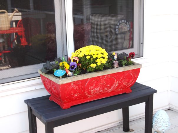 red concrete planter