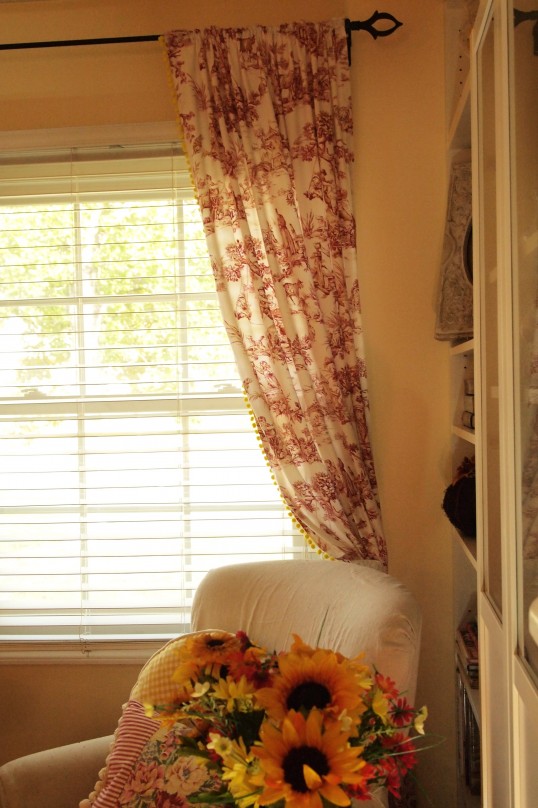 red toile curtains