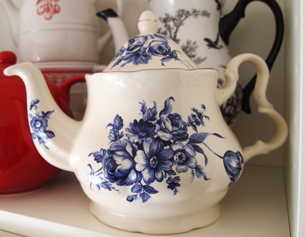 teapot with blue flowers