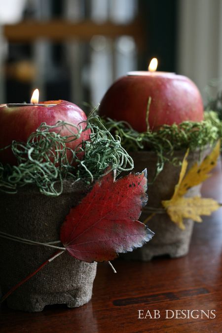 Thanksgiving Apple Votives- Transform your space with these inspired ideas for your Thanksgiving table. They are elegant, gorgeous, and easy to replicate, too! | #Thanksgiving #ThanksgivingCenterpiece #ThanksgivingDecor #ThanksgivingTable #ACultivatedNest