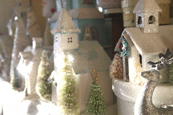 Christmas Glitter Houses - Christmas mantel