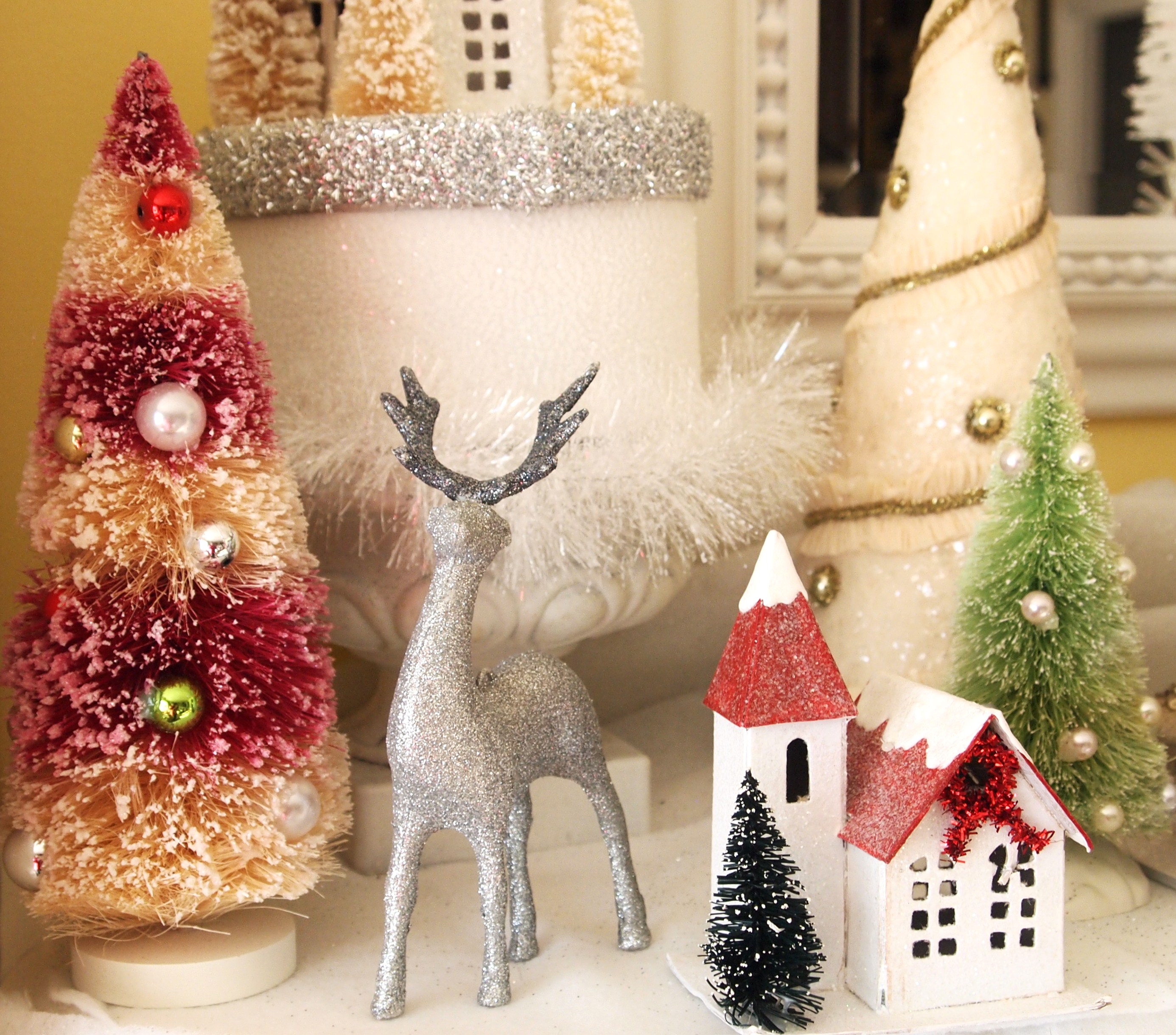 Pink Gold and Grey London Manor Christmas Village Mantle House 