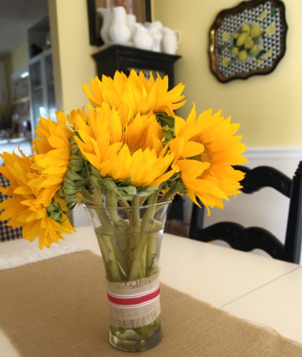 sunflowers in a glass vase