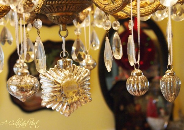 Chandelier with mercury glass ornaments
