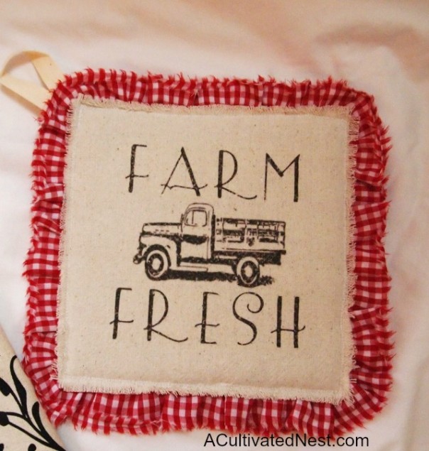 ACultivatedNest.com - Red Gingham Farm Fresh Hotpad