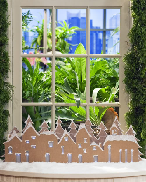 Easy Christmas Decorating idea like this cardboard Christmas Village from Martha Stewart