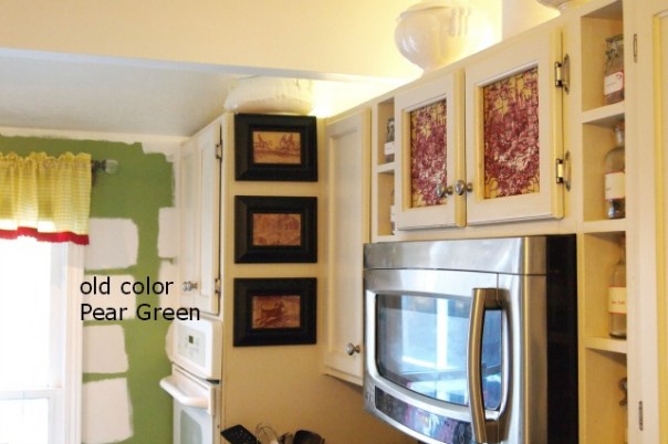 testing colors on kitchen wall