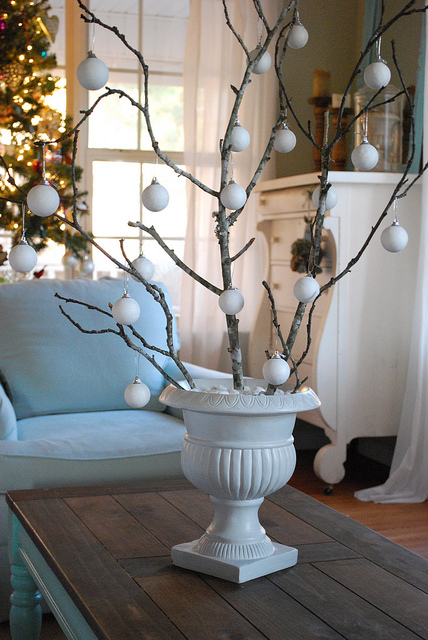 Easy Christmas decorating idea like this Christmas urn with branches