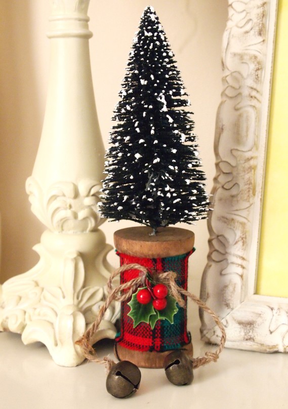 wooden spool with bottlebrush tree