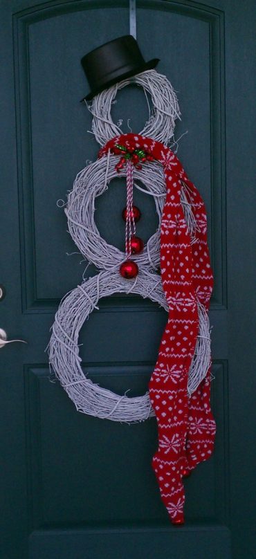 Easy Christmas decorating idea like making a santa from grapevine wreaths