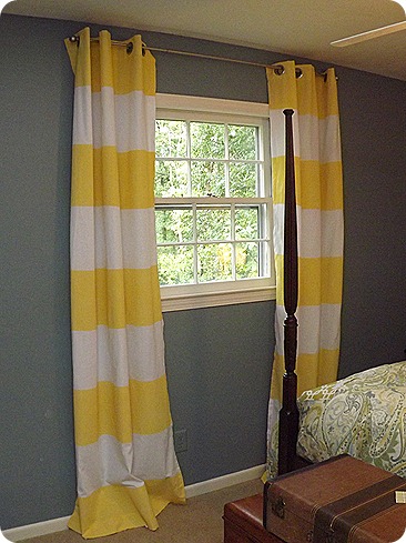 DIY painted curtains - yellow spray painted curtains