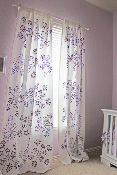 DIY Painted curtains - lavender stenciled curtains