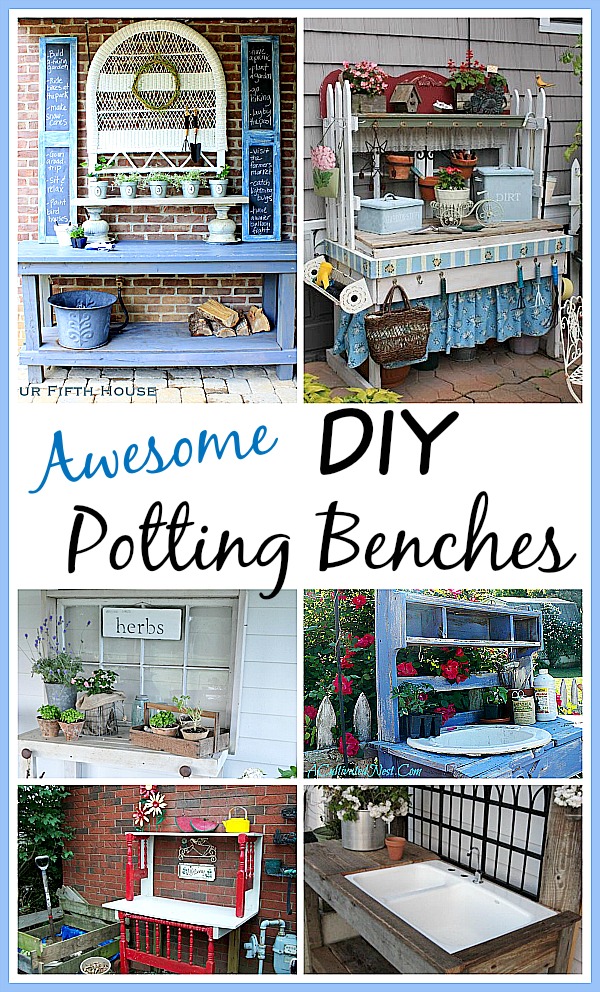 15 Pretty DIY Potting Bench Ideas- Having a potting bench makes working in the garden so much easier and more organized. Here's a great collection of DIY potting bench ideas to get you inspired! | #gardenDIY #garden #pottingBench #DIY #ACultivatedNest