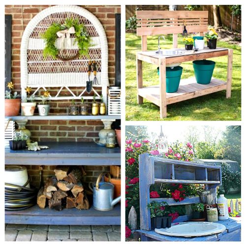 15 Pretty DIY Potting Bench Ideas- Get inspired to create your own DIY potting bench with these pretty ideas! Whether you're a seasoned gardener or just starting out, these benches will provide a beautiful and functional space for all your planting needs. | #gardening #pottingBench #DIY #diyProjects #ACultivatedNest