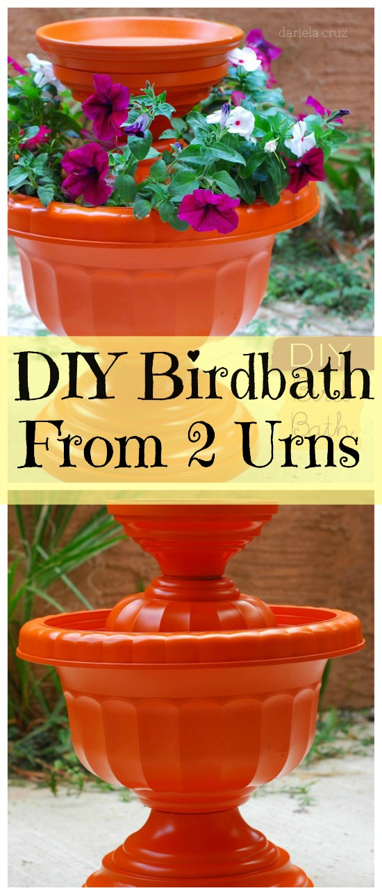 DIY birdbath from urns