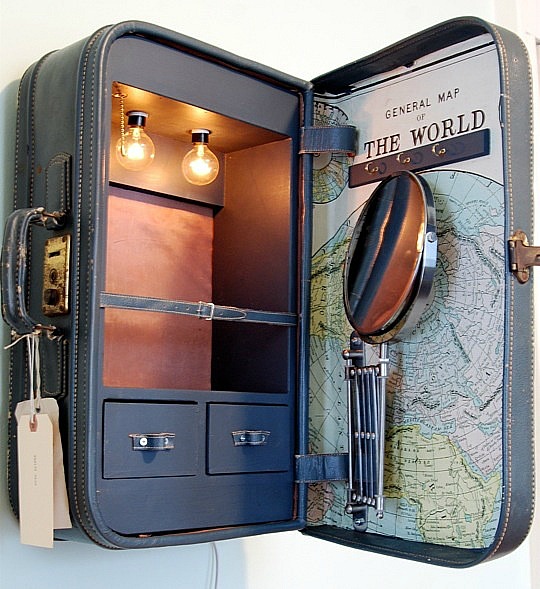 15 Ways To Repurpose A Suitcase - suitcase medicine cabinet