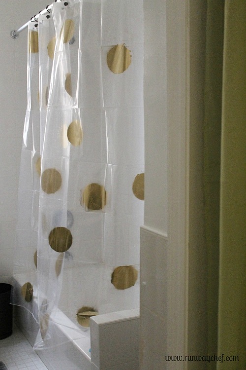 diy gold spray painted shower curtain