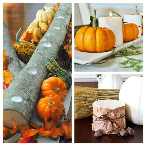 Simple & Pretty Thanksgiving Candle Ideas- Make your Thanksgiving table or buffet more festive on a budget with these 15 gorgeous DIY Thanksgiving candle display ideas! | #Thanksgiving #diyCandles #DIY #ThanksgivingCrafts #ACultivatedNest