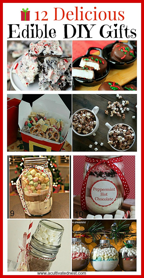 12 Delicious Homemade Edible Christmas Gifts- If you're looking for something different to give for Christmas this year, you couldn't go wrong with a food gift! These homemade edible Christmas gifts are easy and quick to make, and taste delicious! | diy gift, handmade gift, homemade gift ideas, desserts, recipes, #Christmas #diyGift #ACultivatedNest