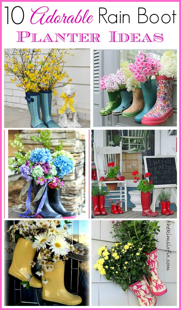 10 Adorable Rain Boot Planter Ideas- A fun and frugal way to decorate for spring is with rain boot planters! They're also a great way to repurpose old or out grown rubber boots! | 10 adorable rain boot planter ideas. Spring decorating ideas for outside, easy spring decorating ideas #spring #flowers#flowerGarden #springDecor #ACultivatedNest