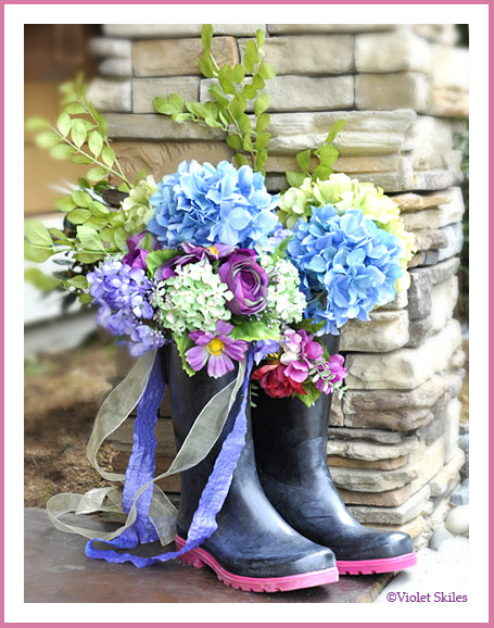 rain boot with flowers