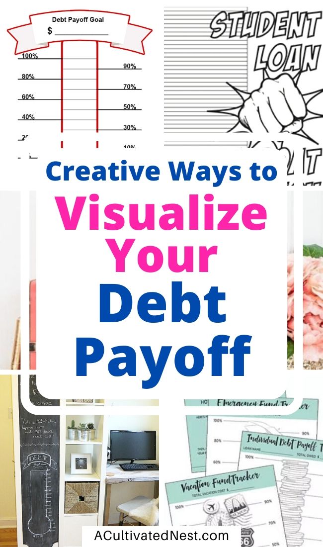 Creative Ways To Visualize Your Debt Repayment- It's important to stay motivated as you work towards your goal of financial freedom. To help get you inspired, check out these creative ways to visualize your debt repayment! | #debtRepayment #debt #frugalLiving #payingOffDebt #ACultivatedNest