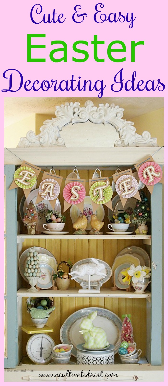 Easy Easter Decorating Idea - decorating my china cabinet for Easter