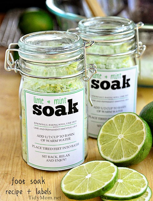 Lime and Mint Soak DIY Gift- Forget the lines this year, these 10 Pretty Mother's Day Gifts Using Jars will warm mom's heart. They're easy to make, and are gifts she's sure to love! | Mother's Day gift ideas, #mothersDay #diyGifts #homemadeGifts #masonJarGifts #ACultivatedNest