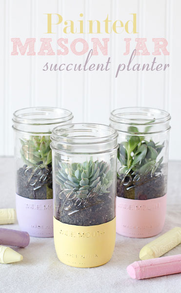 Painted Mason Jar Succulent Planter- Forget the lines this year, these 10 Pretty Mother's Day Gifts Using Jars will warm mom's heart. They're easy to make, and are gifts she's sure to love! | Mother's Day gift ideas, #mothersDay #diyGifts #homemadeGifts #masonJarGifts #ACultivatedNest