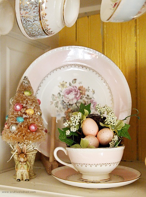 Easter bottlebrush tree and pink plates