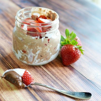 flufy Nutella strawberry dessert in a jar