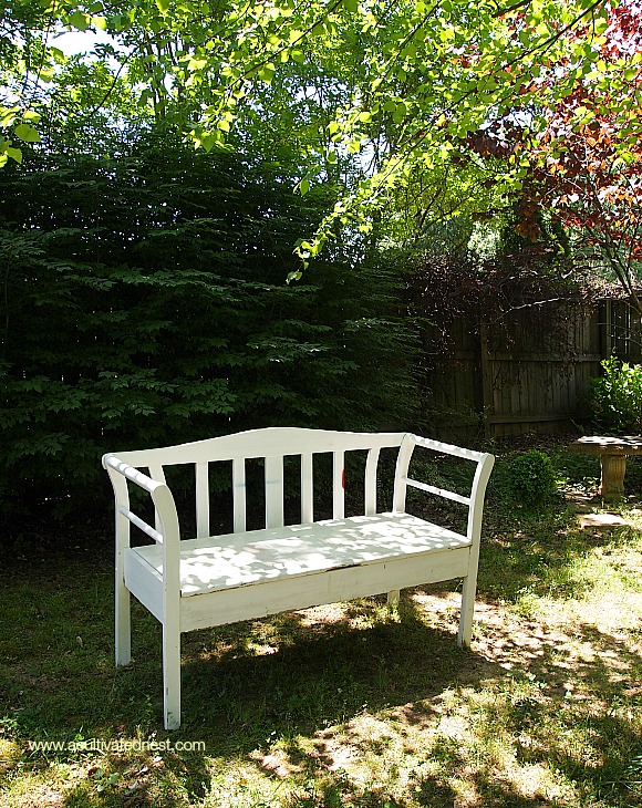 white garden bench