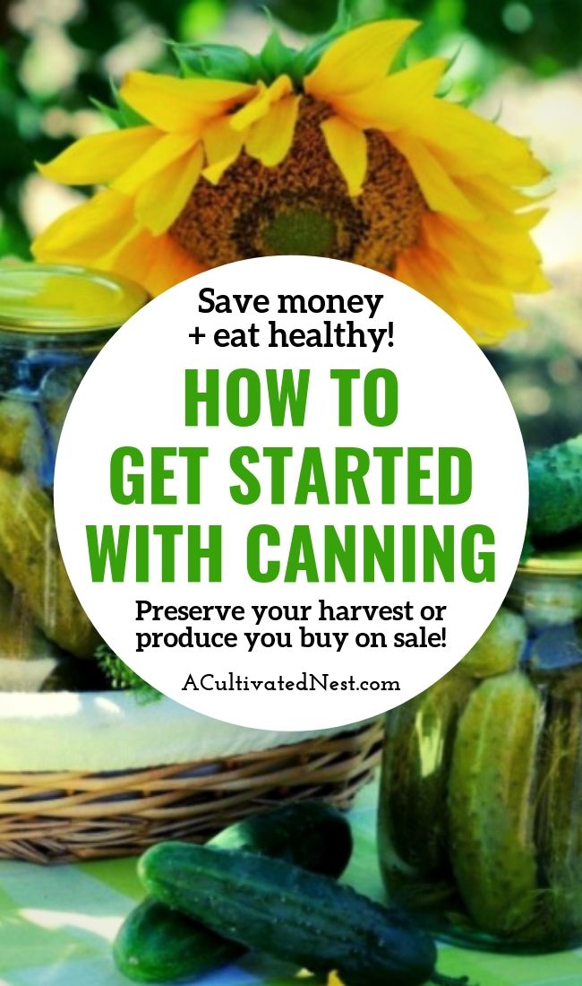 How To Get Started With Canning- Learning how to can food is a great way to save money on groceries! You can either preserve your harvest from your garden, or preserve food you buy on sale! Either way, it's great for your grocery budget! | #canning #foodPreservation #reduceFoodwaste #preserveFood #ACultivatedNest