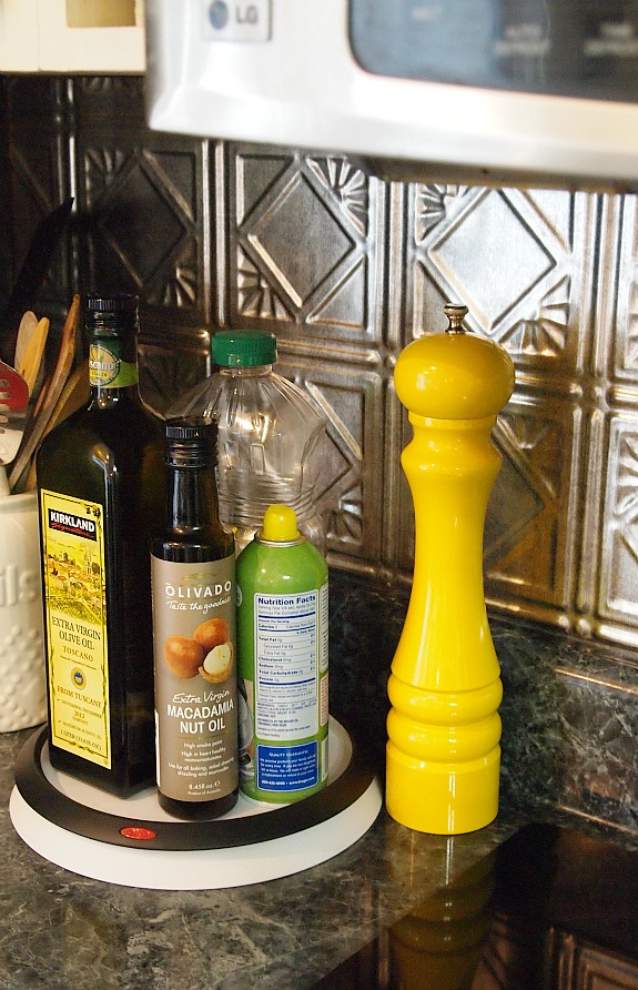 organize your cooking oils on a lazy susan