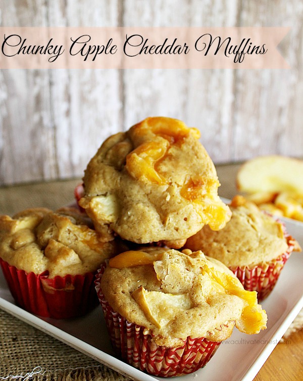 If you love the flavor of apples and cheddar cheese together for a snack you will love this recipe! Delicious chunky apple cheddar muffins